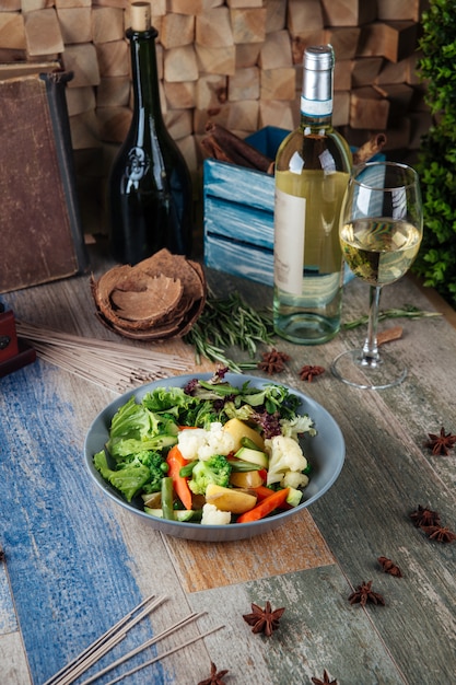 Healthy vegetables mix with greens in a bowl