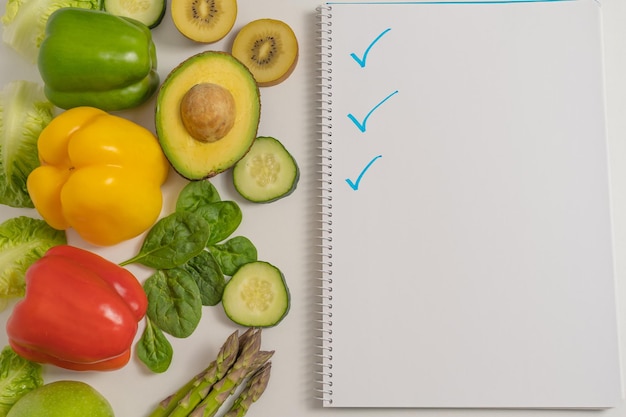 healthy vegetables and Notepad