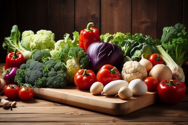 Healthy vegetables on wooden table