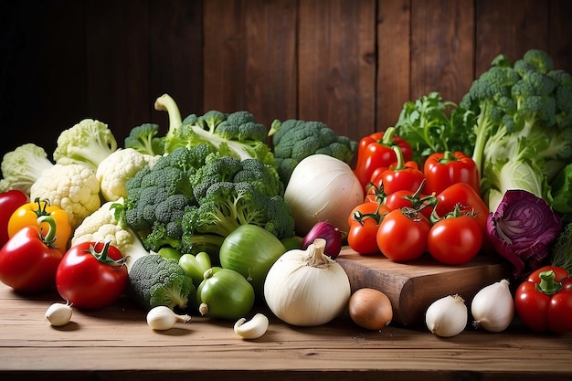 Healthy vegetables on wooden table