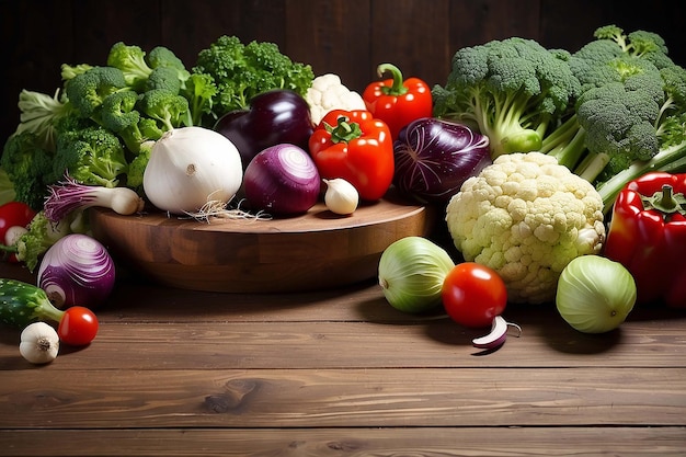 Healthy vegetables on wooden table