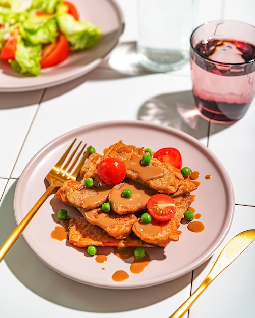 Healthy vegetarian dishes carrot cutlets with green peas