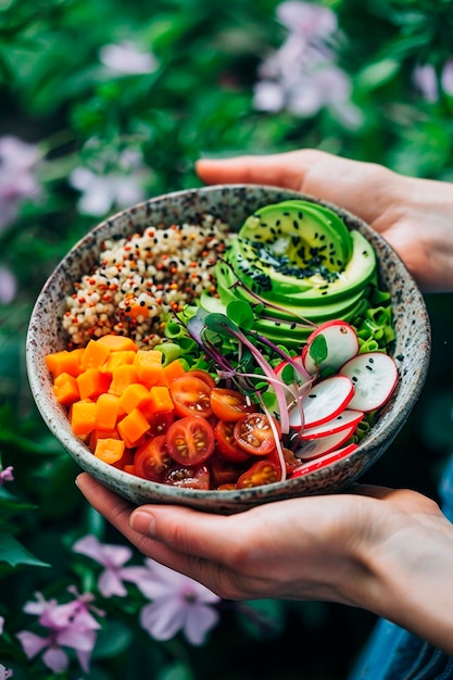 Photo healthy vegetarian food in a bowl selective focus