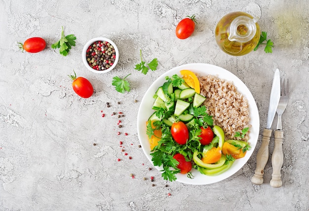 Healthy vegetarian salad of fresh vegetables 