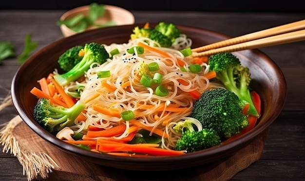 Healthy veggie stirfry with tasty noodles Creating using generative AI tools