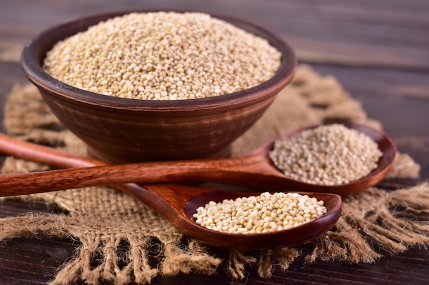 Healthy white quinoa seeds healthy eating habits and balanced diet concept