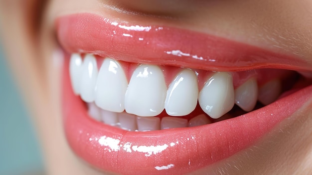 Healthy white teeth and pink gum of a woman beautiful smile Dental care concept