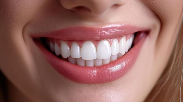 Healthy white teeth and pink gum of a woman beautiful smile Dental care concept