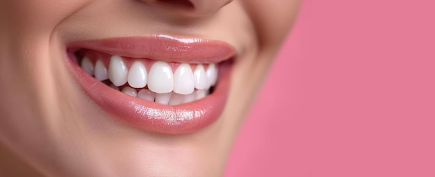 Healthy white teeth and pink gum of a woman beautiful smile Dental care concept