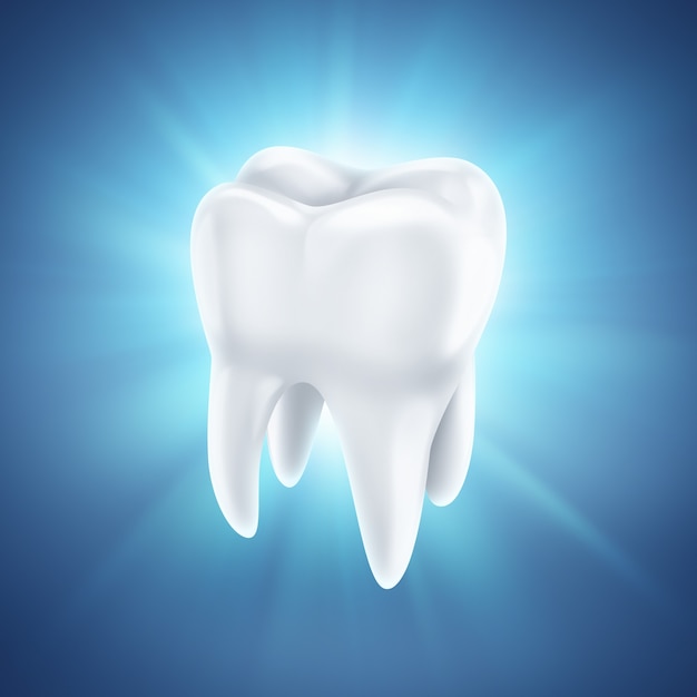 Healthy white tooth on a shining blue background