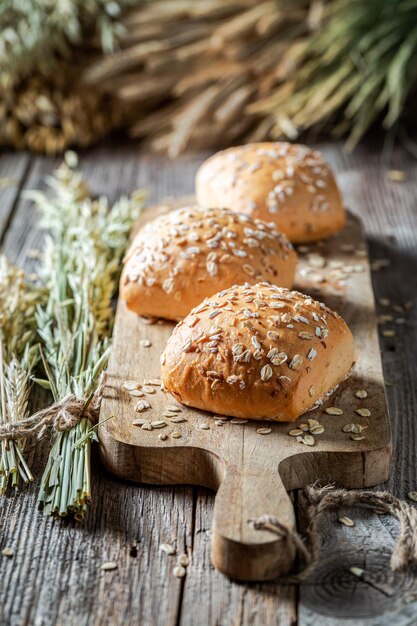 Healthy and wholegrains oat buns baked at home