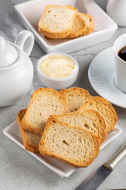 Healthy wholemeal toast with butter and coffee