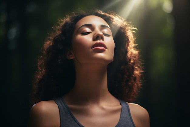 Healthy young woman meditating at home practicing yoga and mindfulness meditation