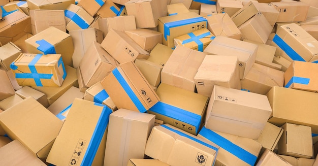 Heap of cardboard delivery boxes or parcels Warehouse or delivery concept image