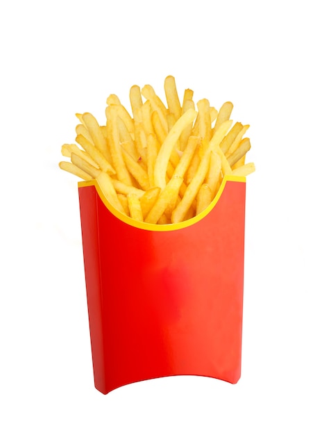 Heap of chips in red package isolated on white