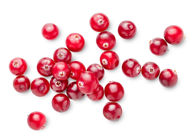 Heap cranberry on a white isolated background top view