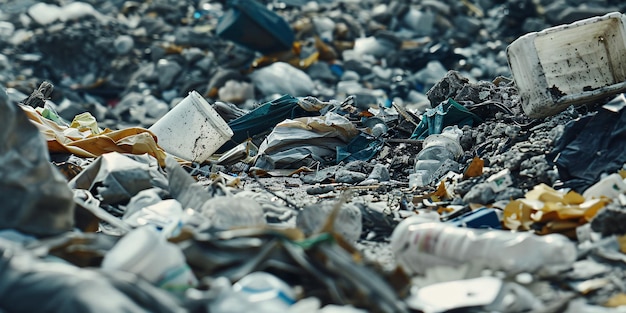 A heap of discarded plastic and polystyrene littering the surroundings