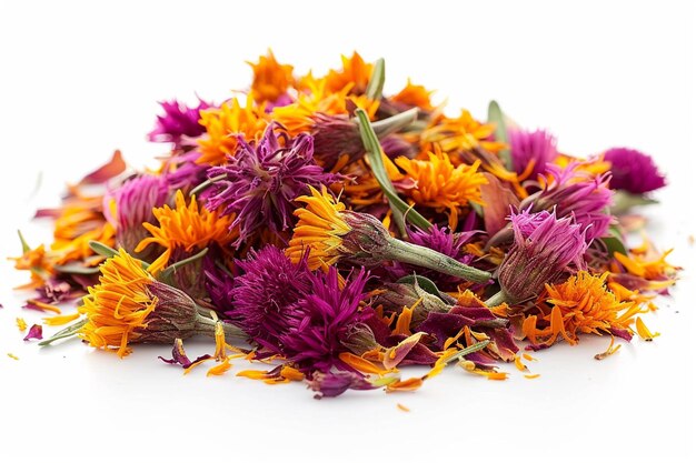 Photo heap of dried safflower isolated on white background