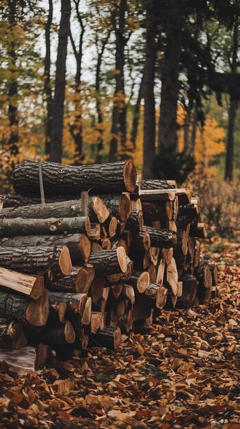 Heap of the firewood in the forest