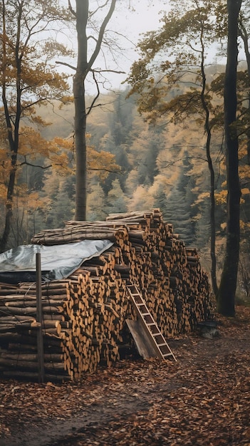 Heap of the firewood in the forest