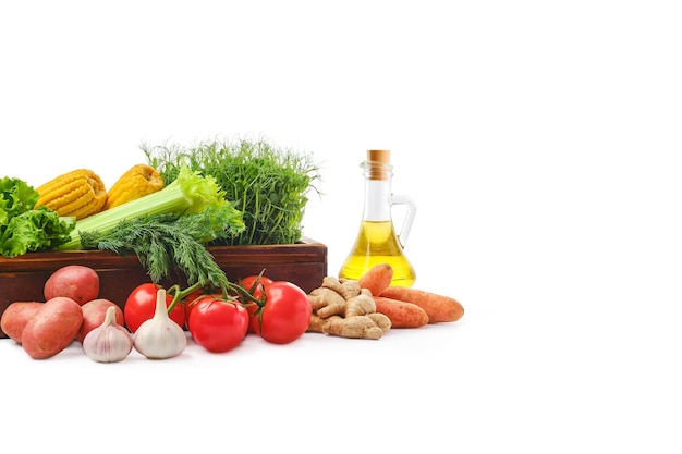 Heap of fresh vegetables on white background