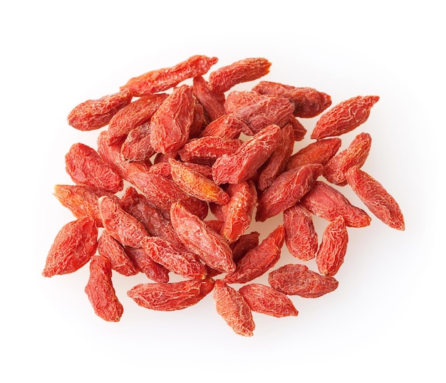 Heap of goji berries isolated on white background