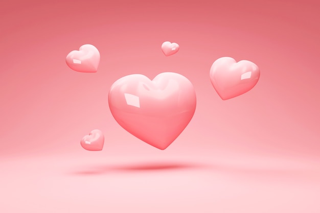 Heap of Love Hearts on pink studio background