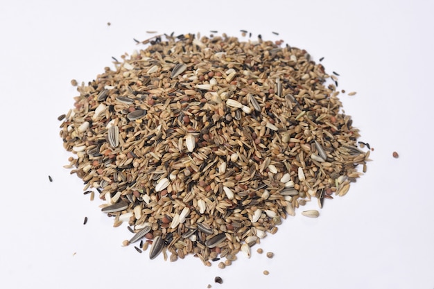 Heap of  mixture of grains for  birds type Chloris chloris