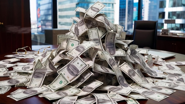 Heap of the money on office table