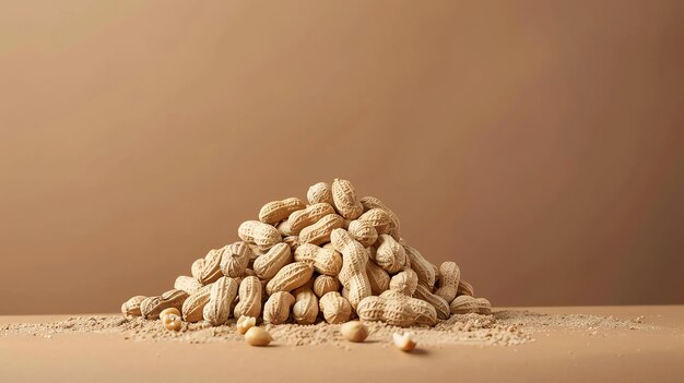 Photo a heap of peanuts in their shells on a brown surface