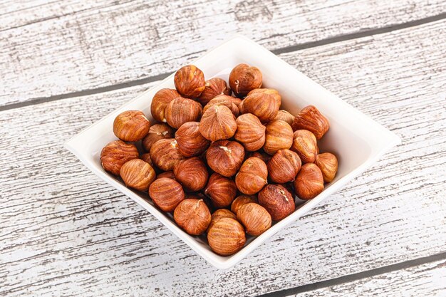 Heap of raw natural hazelnut