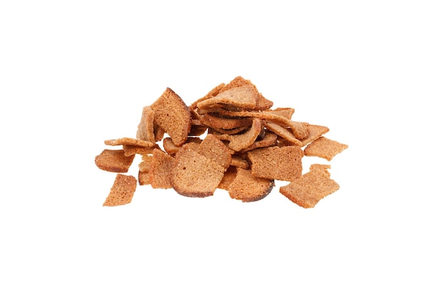 Heap of rye crackers isolated on white background High quality photo