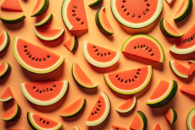 Heap of watermelon slice as backround AI generation