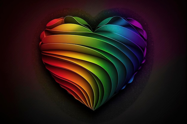 Heart in 3d with the colors of the LGTBI multicolor flag digital illustration with dark background