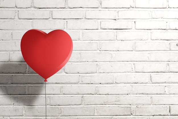 Heart balloon with brick wall background. Valentines day