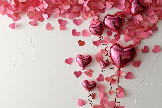 Heart Balloons Amidst Paper Heart Confetti