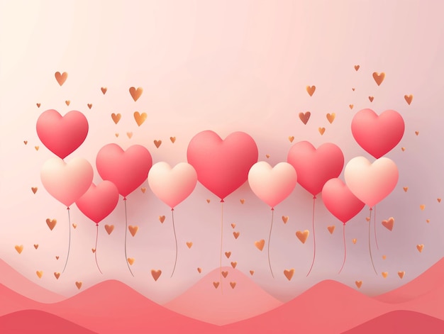 Heart Balloons Floating Over Pink Landscape Generative Ai