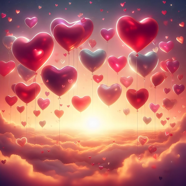 Heart Balloons in Sky with Valentine39s Day Greeting generative with Ai