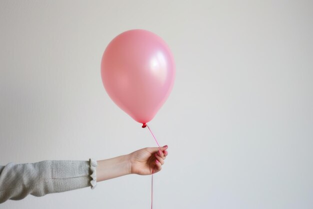 Photo heart baloon love concept with pink balloon in hand on white background