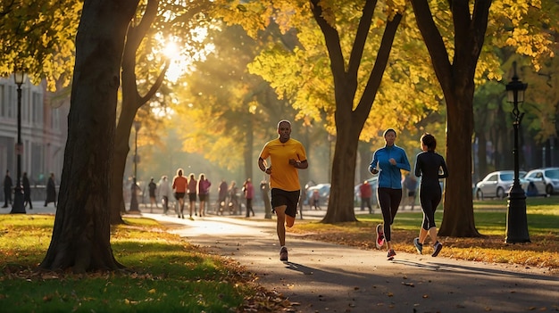 Heart bustling urban park joggers cyclists