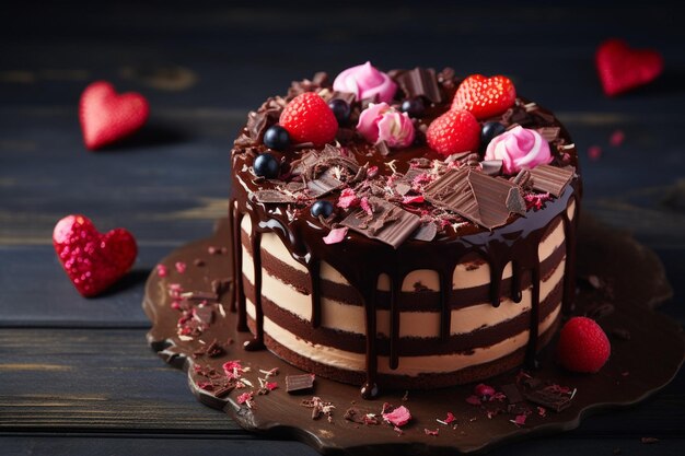 Heart cake with chocolate and candy filling