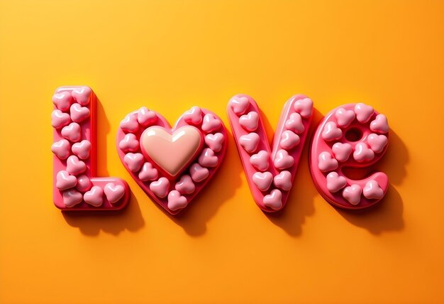 Photo heart candy love typography on bright orange background