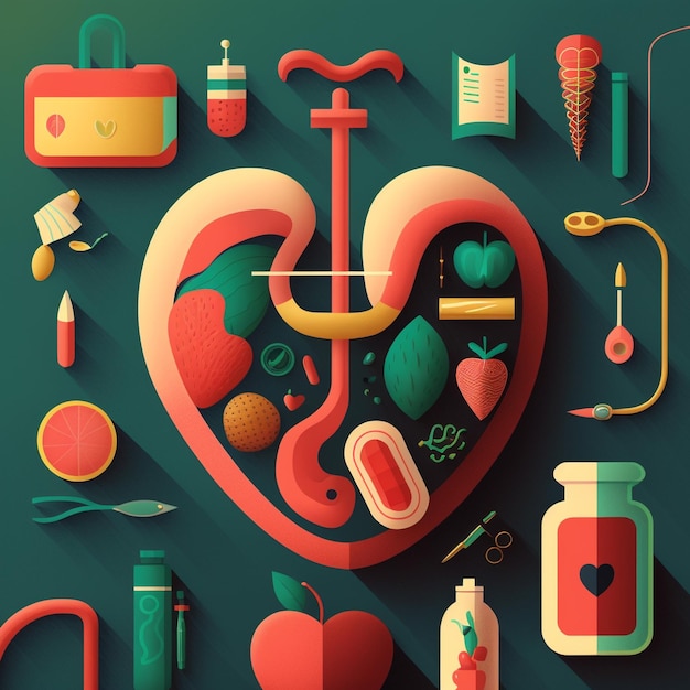 Photo heart care concept abstract stylized illustration cardiac anatomy and physiology artificial organ world heart day ai generated