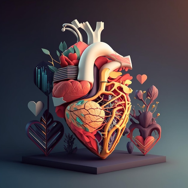 Heart care concept Abstract stylized illustration Cardiac anatomy and physiology Artificial organ World heart day AI Generated