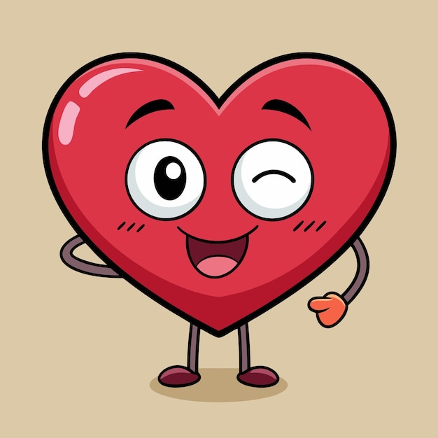 Photo heart cartoon character winking with cute expression vector hand drawing