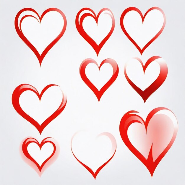 Heart cartoon vector set White background isolated