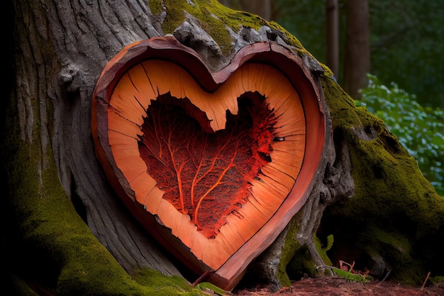 Photo heart carved in european beech