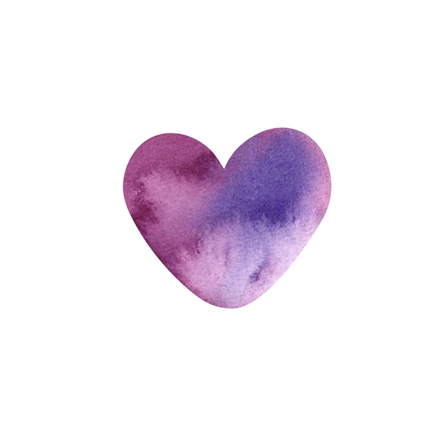 Photo a heart delicately handpainted in watercolor in purple the illustration is highlighted on a white background the holiday is valentines day an icon a logo a blank for printing a postcard