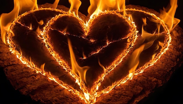 Photo heart design fiery heart on a black background heart of flames and sparks february 14 valentines