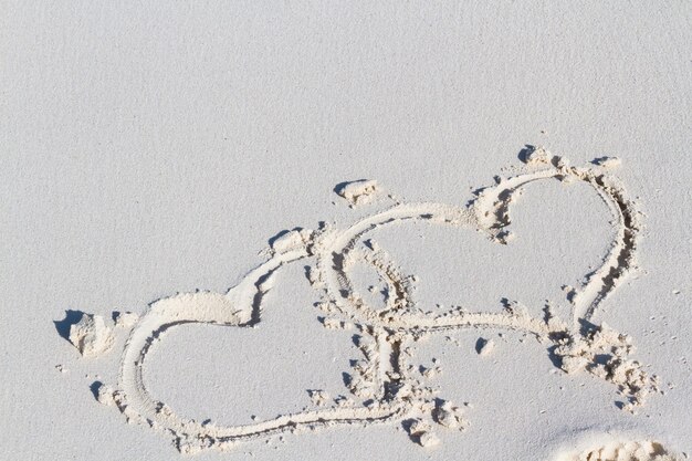 Photo heart drawing on the beach with wave.